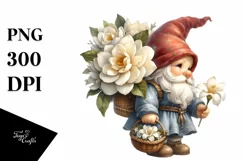 Detailed Watercolor Gnome with Gardenia Bouquet Product Image 3