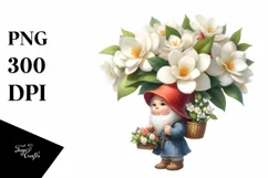 Detailed Watercolor Gnome with Gardenia Bouquet Product Image 3
