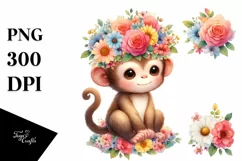 Adorable Monkey with Flower Crown, High-Res PNG Product Image 3