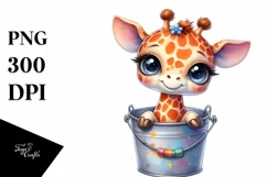 Colorful Smiling Baby Giraffe in Bucket | Sublimation | Product Image 1