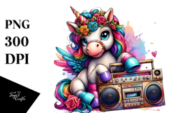 Colorful Baby Unicorn with Boombox, Transparent PNG Product Image 1