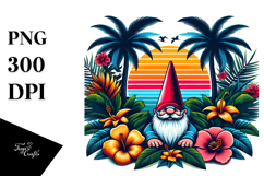 Retro Tropical Gnome Sunset PNG Product Image 1
