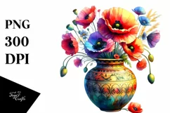 Colorful Watercolor Poppy Vase Product Image 1