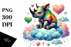 Colorful Rhino on Cloud, Transparent PNG Product Image 1