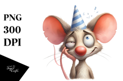 Whimsical Mouse with Party Hat, Watercolor PNG Product Image 1