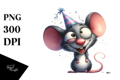 Whimsical Mouse with Party Hat, Watercolor PNG Product Image 1