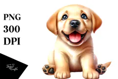 Happy Baby Labrador Retriever with Big Eyes, Watercolor PNG Product Image 1