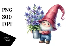 Cute Baby Gnome with Lobelia PNG Product Image 1