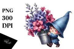 Cute Baby Gnome with Lobelia PNG Product Image 1