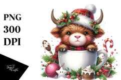 Cute Highland Cow with Hot Cocoa PNG Product Image 3