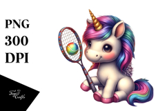Colorful Baby Unicorn with Racket, PNG Product Image 1
