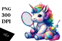 Colorful Baby Unicorn with Racket, PNG Product Image 1