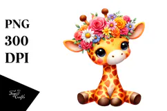 Cartoon-Style Watercolor Giraffe Vibrant Flower Crown | Product Image 1