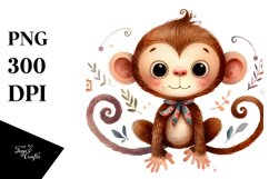 Funny Watercolor Wimsical Monkey | White Background Product Image 3
