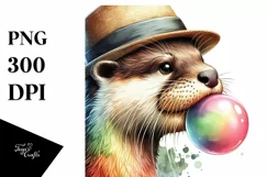 Colorful Otter with Hat and Chewing Gum | Clipart Product Image 1