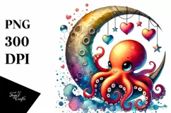 Colorful Octopus on Half Moon, Transparent PNG Product Image 1