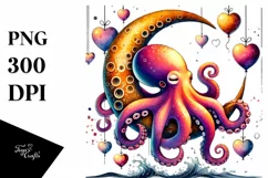 Colorful Octopus on Half Moon, Transparent PNG Product Image 1