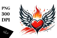 Heart with Wings and Fire, Artistic PNG Product Image 1