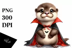 Funny Watercolor Baby Otter Dressed As A Vampire | Clipart Product Image 3