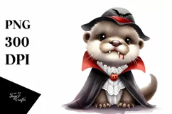 Funny Watercolor Baby Otter Dressed As A Vampire | Clipart Product Image 3