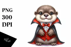 Funny Watercolor Baby Otter Dressed As A Vampire | Clipart Product Image 1