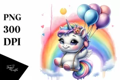 Cute Unicorn Rainbow Balloons |Clipart Product Image 1
