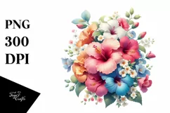 Colorful Hibiscus Bouquet Sublimation Clipart Product Image 3