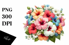 Colorful Hibiscus Bouquet Sublimation Clipart Product Image 1