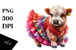 Colorful Baby Highland Cow in Salsa Dancer Dress, PNG Product Image 1