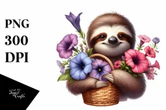 Cute Baby Sloth with Flowers on White Background | Product Image 3