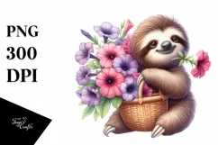 Cute Baby Sloth with Flowers on White Background | Product Image 3