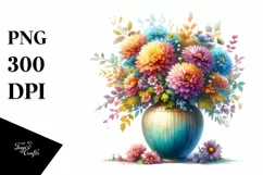 Watercolor Chrysanthemum Vase Clipart Product Image 3