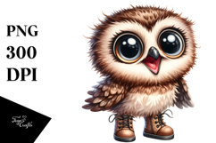 Watercolor Baby Owl with Big Eyes and Boots Product Image 1