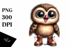 Watercolor Baby Owl with Big Eyes and Boots Product Image 3