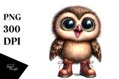 Watercolor Baby Owl with Big Eyes and Boots Product Image 1