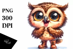 Watercolor Baby Owl with Big Eyes and Boots Product Image 3