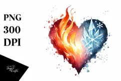 Simple Washed Watercolor Heart Fire and Ice PNG Product Image 1