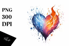 Simple Washed Watercolor Heart Fire and Ice PNG Product Image 1