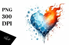 Simple Washed Watercolor Heart Fire and Ice PNG Product Image 1