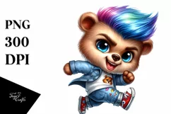 Running Baby Bear with Cool Haircut PNG Product Image 3