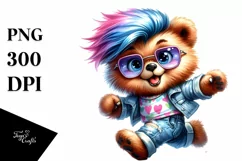 Goofy Bear Running with Cool Haircut and Expressive Face PNG Product Image 3