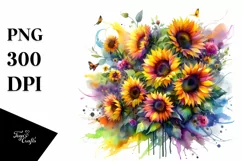 Vibrant Drawing with Sunflowers PNG Product Image 1
