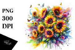 Vibrant Drawing with Sunflowers PNG Product Image 1