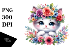 Cartoon-Style Watercolor Kitten Vibrant Flower Crown | Product Image 1