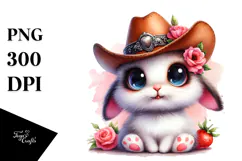 Vibrant Goofy Bunny with Cowboy Hat, PNG Product Image 1