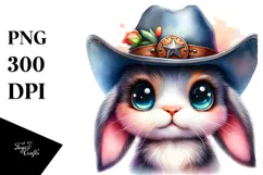 Vibrant Goofy Bunny with Cowboy Hat, PNG Product Image 1