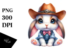Vibrant Goofy Bunny with Cowboy Hat, PNG Product Image 1
