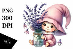 Baby Gnome With Lavender in , PNG Product Image 1