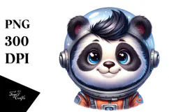Cute Baby Panda with Astronaut Helmet, Watercolor PNG Product Image 1