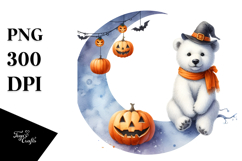 Halloween Polar Bear on Moon, PNG Product Image 1